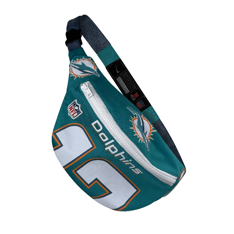 "Custom Miami Dolphins sporty fanny pack for women. | Custom sporty fanny pack with bold design, customizable for any team, league, or player.