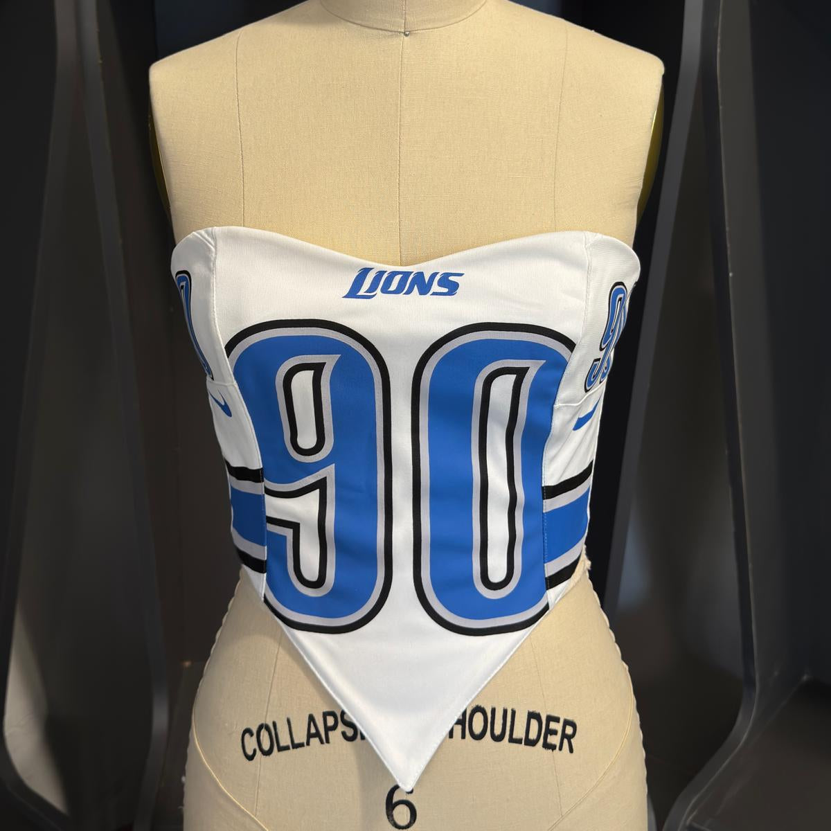 Detroit Lions #90 White V-Shaped Jersey Crop Top