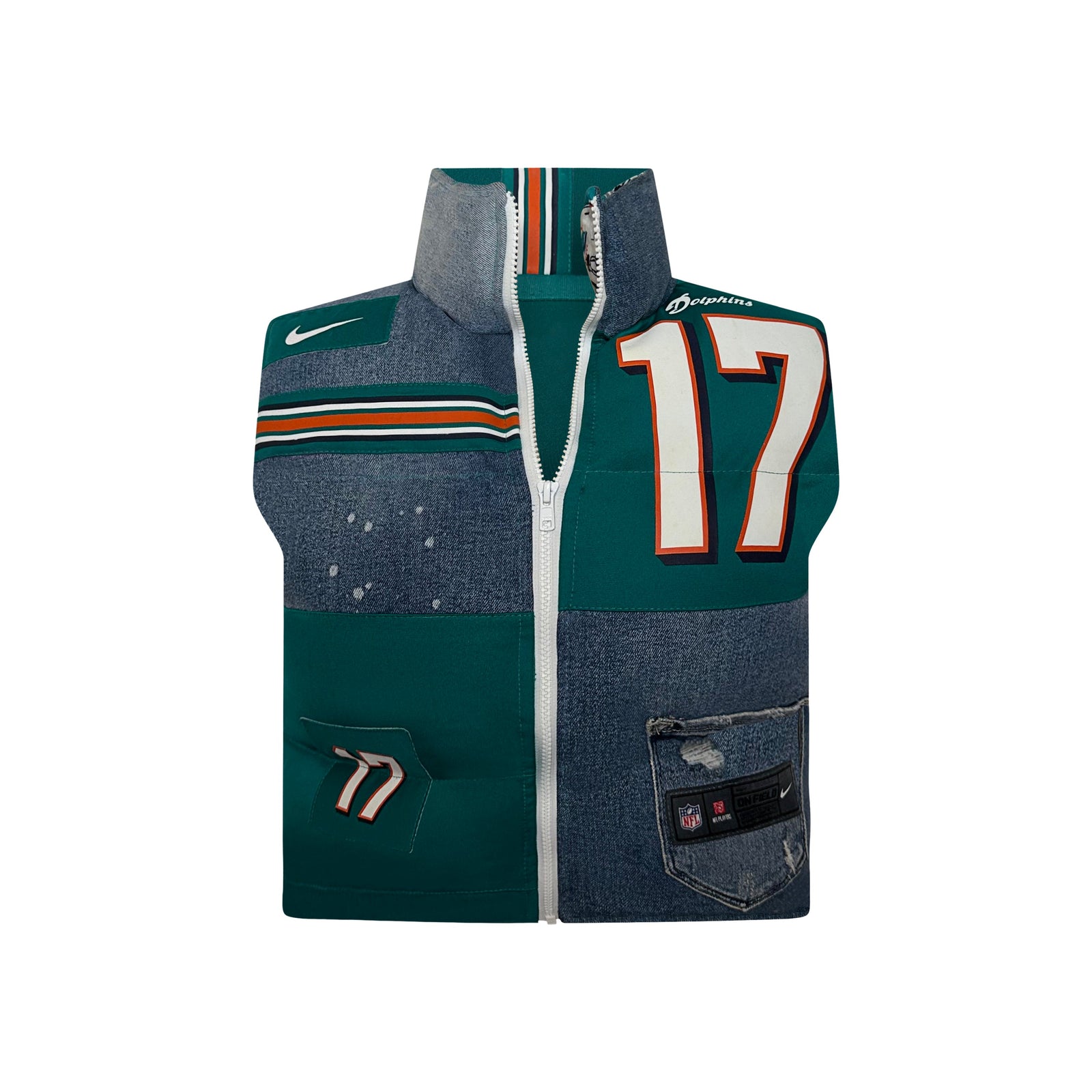 Miami Dolphins #17 Rework Patchwork Denim Vest