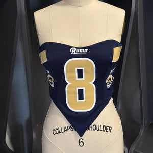 Navy blue LA Rams #8 reworked jersey crop top with V-point hem in S/M size