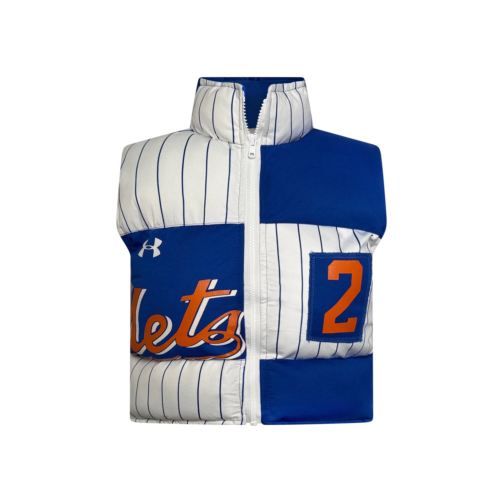 New York Mets #2 Limited Edition Puffer Vest – Pinstripe Patchwork Design