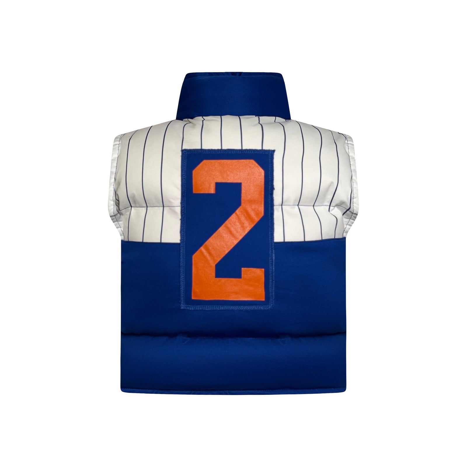 New York Mets #2 Limited Edition Puffer Vest – Pinstripe Patchwork Design