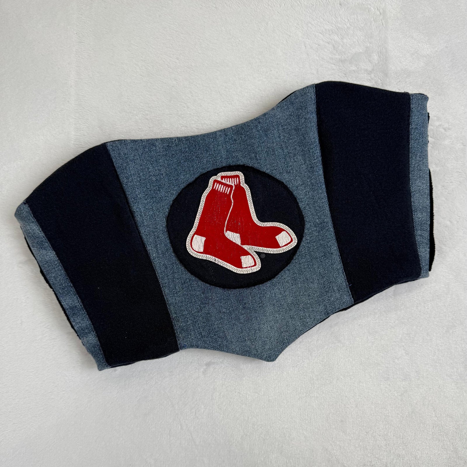 One-of-a-kind Boston Red Sox corset revamped from a thrifted jersey, perfect for Boston Red Sox apparel fans. | Custom corset revamped from thrifted materials, featuring a bold design for game-day style.