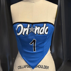 Blue Orlando Magic #1 reworked jersey top with pointed V-shaped hem