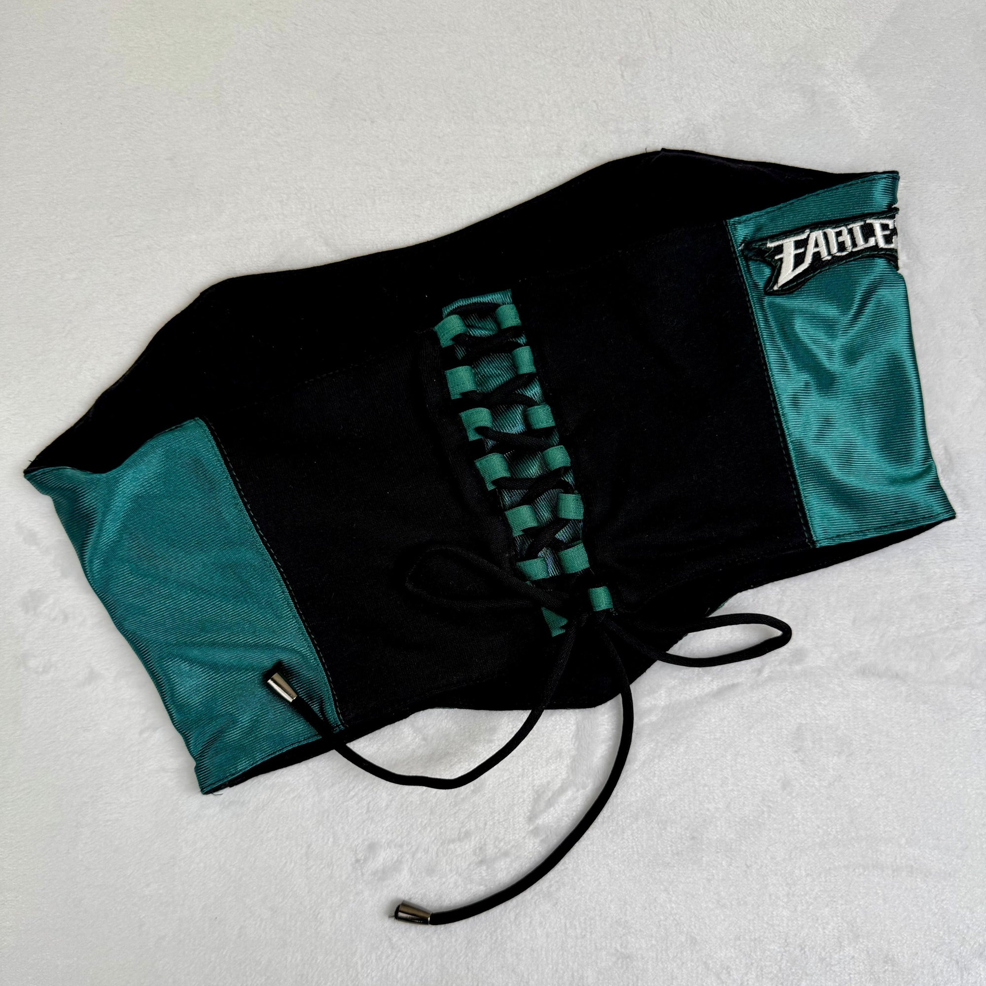 One-of-a-kind Eagle cropped corset, perfect for Eagles outfits and Philadelphia Eagles apparel women's collections. 