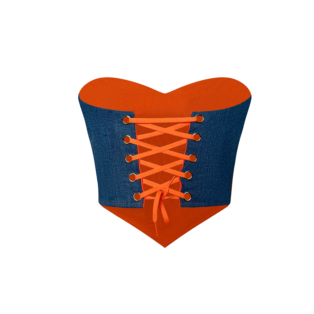 Miami Dolphins Reworked Sweetheart Denim Corset Top