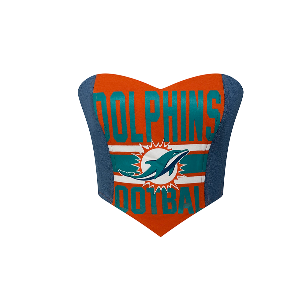 Miami Dolphins Reworked Sweetheart Denim Corset Top
