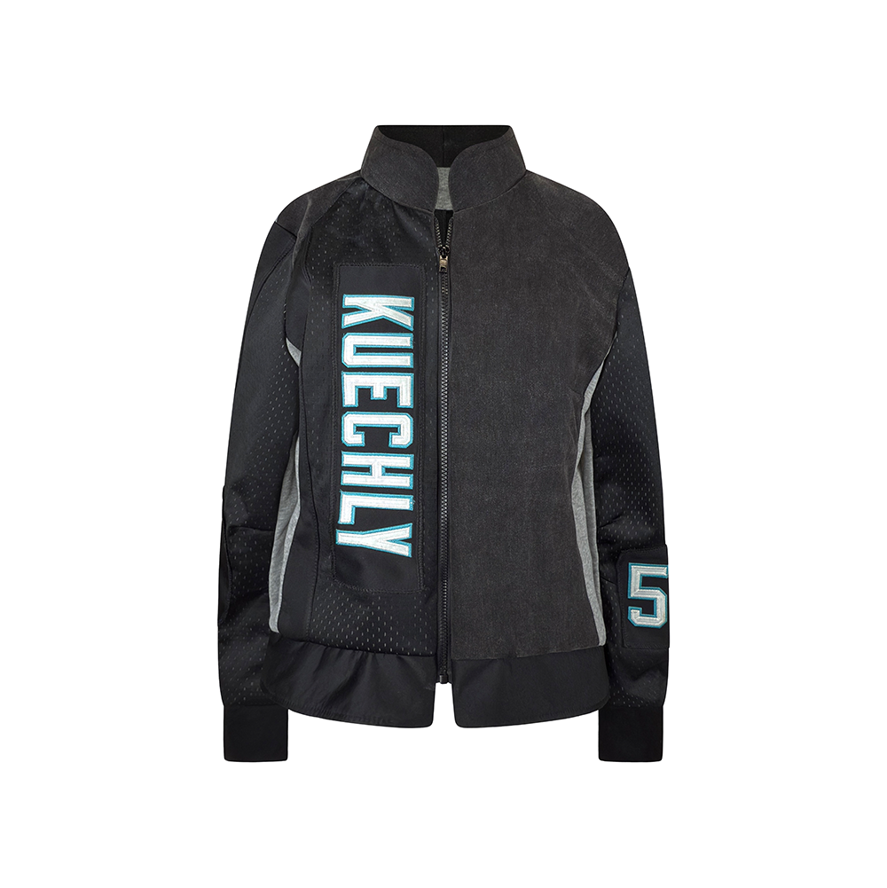 Custom Florida Panthers windbreaker for women, made from sustainable reworked materials with a sleek and sporty design.